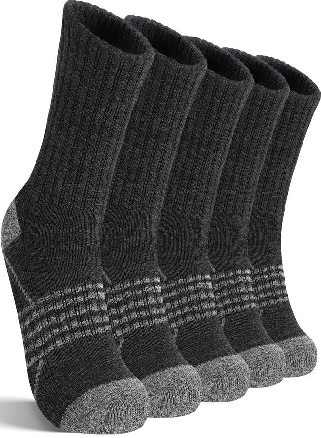 Sandsuced Merino Wool Hiking Socks Thermal Warm Winter Cozy Outdoor Crew Socks 5 Pairs Gift Stocking Stuffers for Women Men(Dark Gray,L) - Image 1